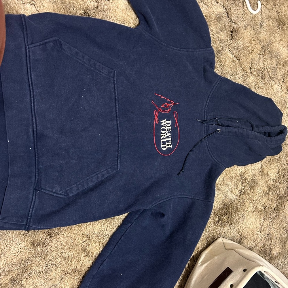 Navy Blue Hoodie with Red Embroidery
